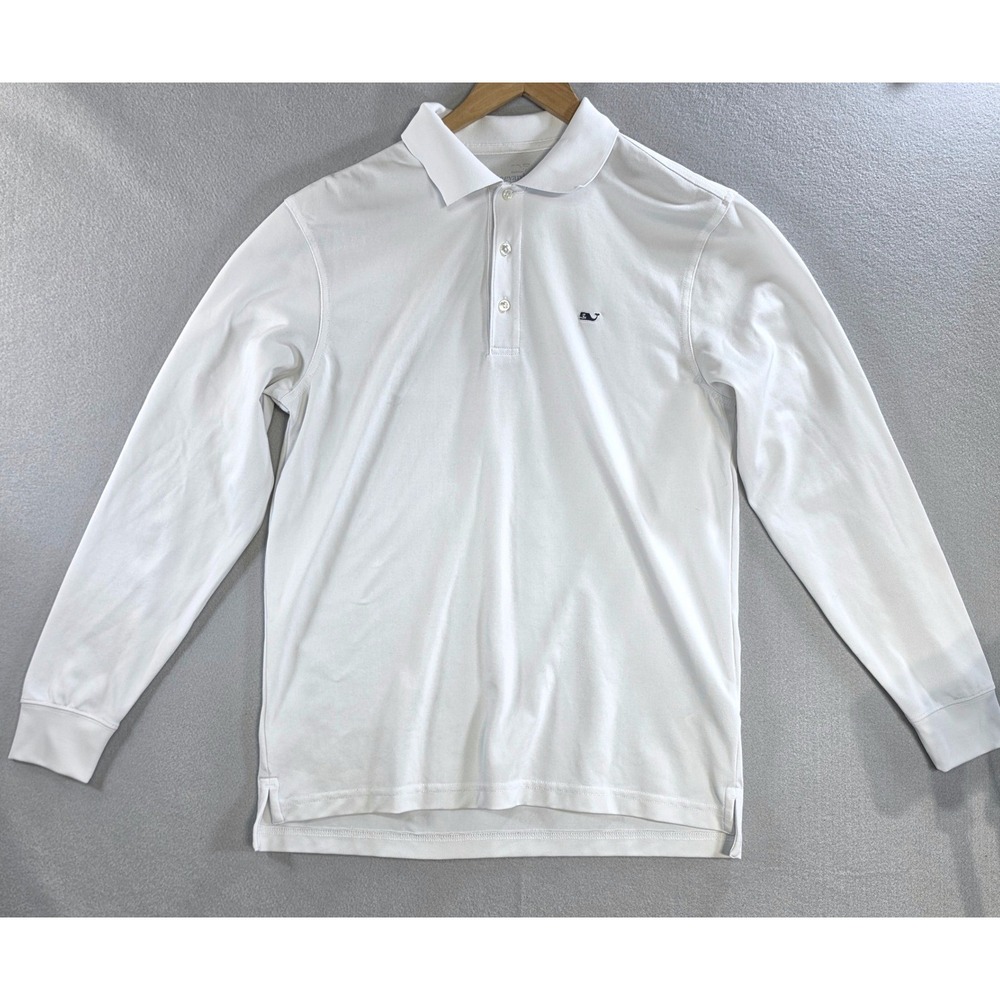 Vineyard Vines Preppy Performance Long Sleeve Polo S White Old Money Coastal